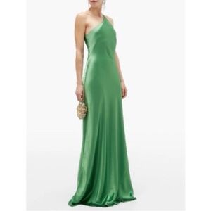 GALVAN London Roxy one shoulder satin maxi Gown in Green size 8 like new